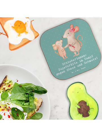 Mr. & Mrs. Panda Glasuntersetzer Superheldin Erzieherin mit Spruch in Meeresbrise