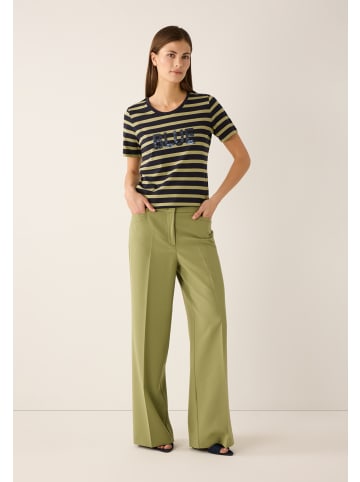 More & More gestreiftes Kurzarmshirt, Paillettenwording in marine/green