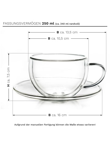 Creano 4er-Set Thermo-Tasse "Tee-/Latte Macchiato Cappuccino"  - 250ml Glas