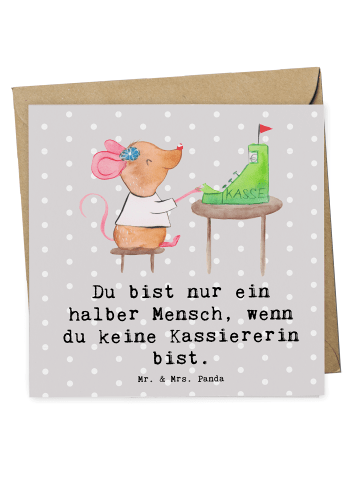 Mr. & Mrs. Panda Glückwunschkarte Kassiererin Herz mit Spruch in Grau Pastell