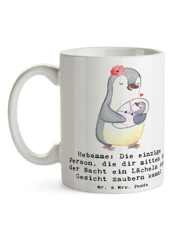 Mr. & Mrs. Panda Tasse Hebamme Lächeln mit Spruch in Weiß
