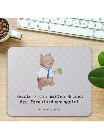 Mr. & Mrs. Panda Mousepad Beamtin Heldin mit Spruch in Grau Pastell