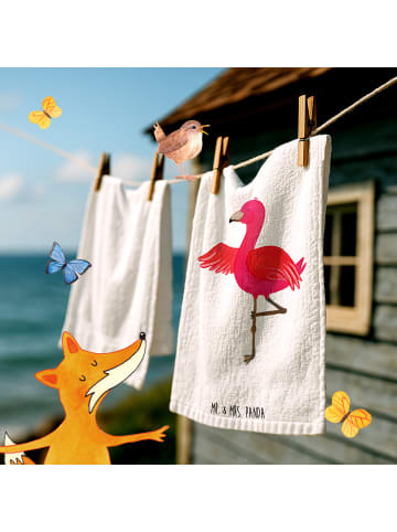 Mr. & Mrs. Panda Handtuch Flamingo Yoga ohne Spruch in Weiß