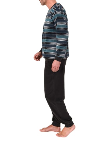 NORMANN Langarm Schlafanzug Frottee Bündchen in grün