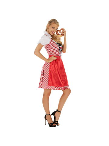 tectake Tailliert geschnittenes, kurzes Dirndl in traditioneller Optik, rot/weiß