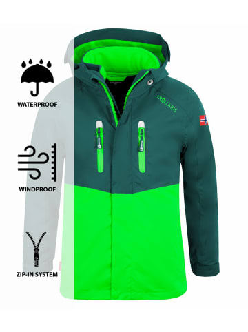 Trollkids 3in1 Jacke "Bryggen" in Dunkelgrün / Hellgrün