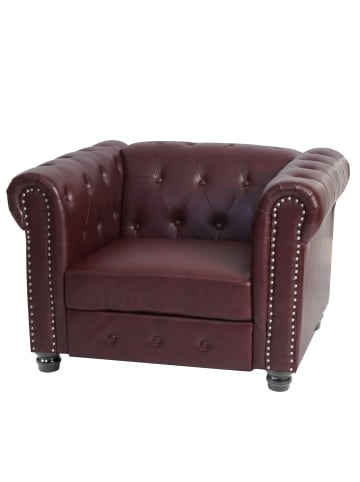MCW Luxus Sessel Chesterfield, Runde Füße, rot-braun mit Ottomane