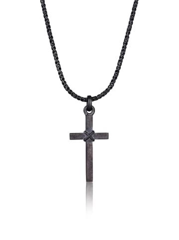KUZZOI Halskette 925 Sterling Silber Kreuz in Schwarz
