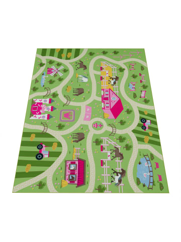 KADIMA DESIGN Kinderteppich waschmaschinenwaschbar Bauernhof‑Straßen Kinderzimmer in Grün