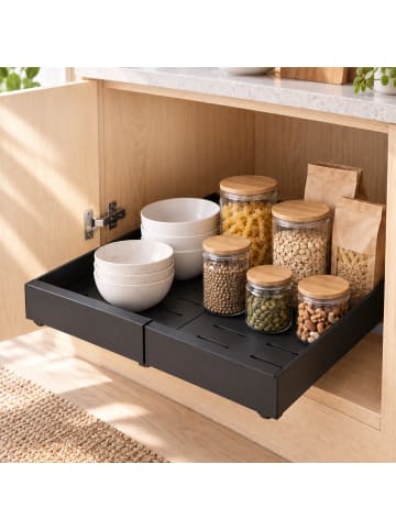 relaxdays 2 x Teleskopschublade in Schwarz - (B)31-52 x (H)7,5 x (T)53 cm
