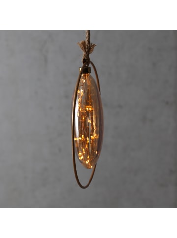 MARELIDA LED Glaskugel mit Juteseil beleuchtet mit Timer D: 26cm in braun