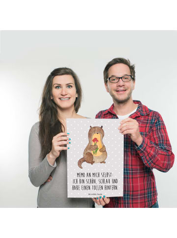 Mr. & Mrs. Panda Poster Otter Blumenstrauß mit Spruch in Grau Pastell