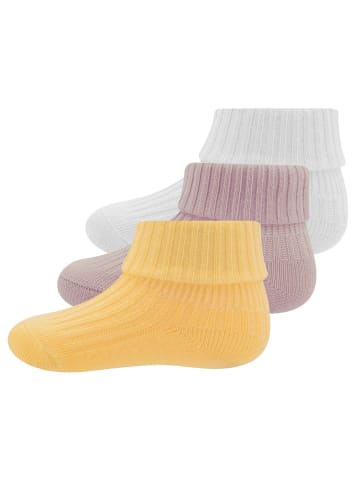 ewers 3er-Set Socken Rippe/Umschlag in vanille-flieder-weiß