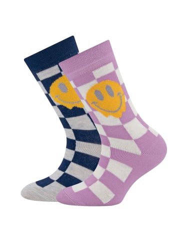 ewers Socken 2er Pack Karo/Smile in blau-pink