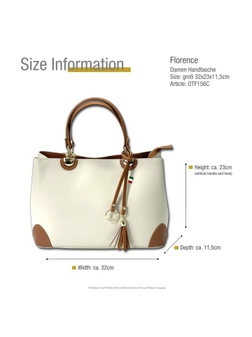 Florence Leder Handtasche, Umhängetasche Florence Tasche beige, tan ca. 32cm