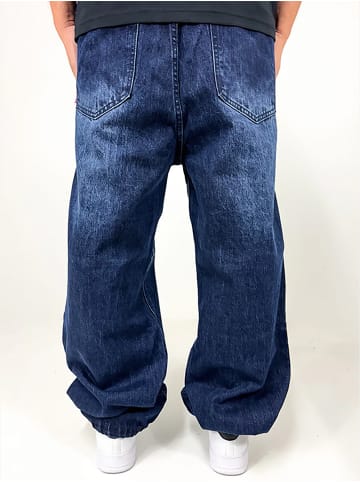DADA Baggy Denim Jeans im Patchwork Retro-Stil in Blau