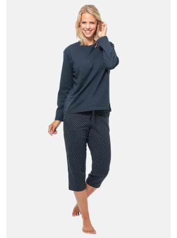 Schiesser Schlafanzug Cotton in Blau gepunktet / Dunkelblau