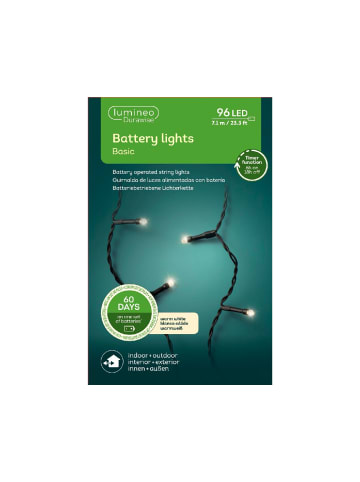 LUMINEO Lichterkette BATTERY LIGHTS 96 LED 7,1 m, schwarzes Kabel in warm weiß