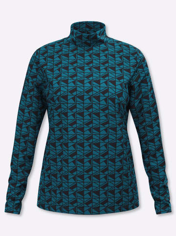 Sieh an! Stehkragen-Shirt in aquapetrol-schwarz-bedruckt