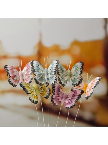 MARELIDA 6er Set Deko Schmetterlinge am Draht H. 6,5cm in bunt