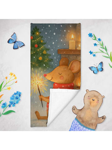Mr. & Mrs. Panda Badehandtuch Maus Weihnachten Design ohne Spruch in Eisblau