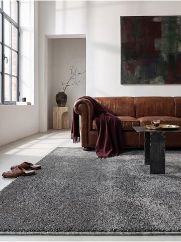 KADIMA DESIGN BORMIDA Hochflorteppich Anthrazit 120x170 Uni Polypropylen Wohnzimmer in Anthrazit