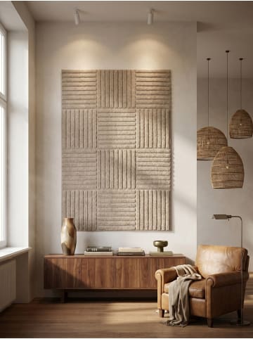 KADIMA DESIGN Hochflorteppich 3D Bögen Boho Waschbar Wohnzimmer in Beige