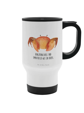 Mr. & Mrs. Panda Travel Mug Sternzeichen Krebs mit Spruch in Weiß