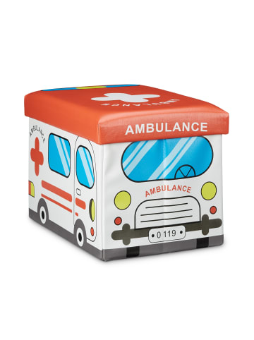 relaxdays Spielzeugkiste Krankenwagen in Weiß-Rot - (B)48 x (H)32 x (T)32 cm