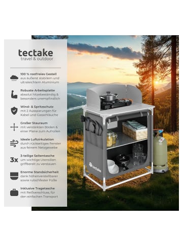 tectake Campingküche Premium mit Aluminiumgestell und 2 Fächern  76 x 53,5 x 107 cm, gra