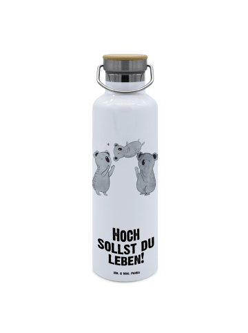 Mr. & Mrs. Panda Isolierflasche Koalas Feiern mit Spruch in Weiß