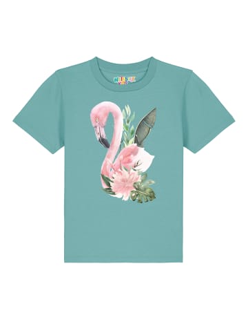 wat? Apparel T-Shirt Flamingo mit Blumen in Teal Monstera