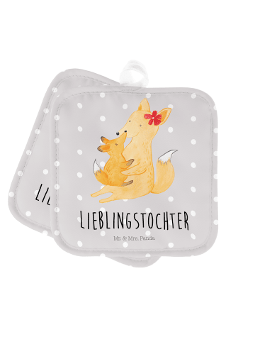 Mr. & Mrs. Panda 2er Set Topflappen  Fuchs Mama mit Spruch in Grau Pastell