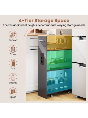 COSTWAY Nischenwagen 20cm breit schmal mit Ladestation in Grau