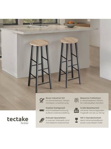 tectake Barstühle mit Fußstützen aus Holz und Stahl, Sitzhöhe 72.5 cm