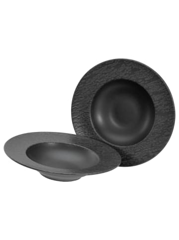 CreaTable Schiefer black, 2-teiliges Geschirrset, Teller Set aus Steinzeug in Schwarz
