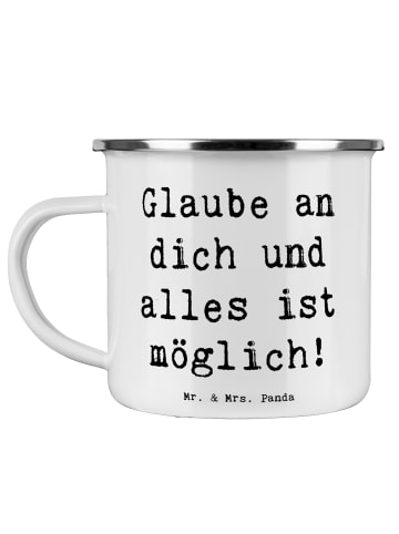 Mr. & Mrs. Panda Emaille Tasse Spruch Vertrauen in eigene Fähigk... in Weiß
