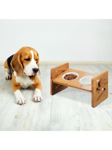 relaxdays Hunde-Futterstation in Natur/ Weiß- (B)40 x (H)20,5 x (T)20 cm