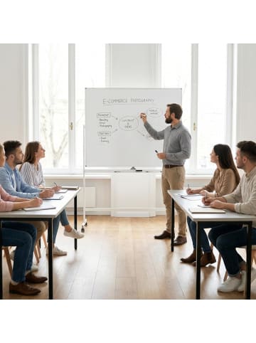 COSTWAY 150 x 120 cm Doppelseitiges mobiles Whiteboard in Weiß