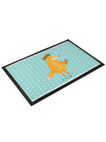 Mr. & Mrs. Panda Schmutzmatte Fuchs Blumen ohne Spruch in Türkis Pastell