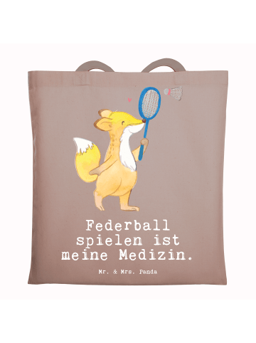 Mr. & Mrs. Panda Tragetasche Fuchs Federball spielen mit Spruch in Braun Pastell