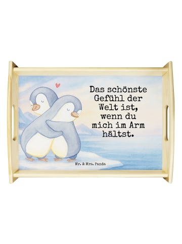 Mr. & Mrs. Panda Holztablett Pinguine Kuscheln Design mit Spruch in Weiß