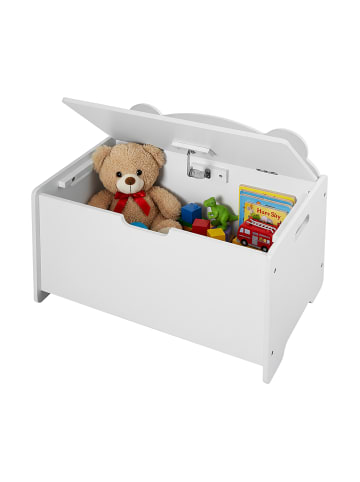 relaxdays Spielzeugtruhe "Bär" in Weiß - (B)60 x (H)48 x (T)38 cm