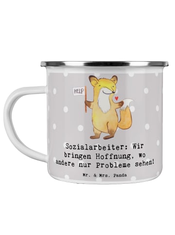 Mr. & Mrs. Panda Kaffeebecher Sozialarbeiterin Hoffnungsträger m... in Grau Pastell