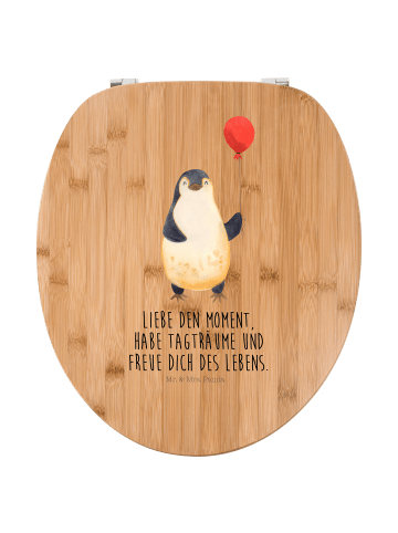 Mr. & Mrs. Panda Motiv WC Sitz Pinguin Luftballon mit Spruch in Braun