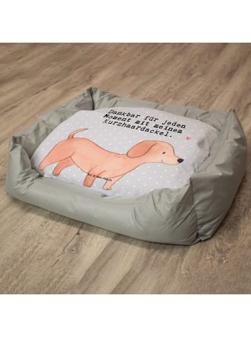 Mr. & Mrs. Panda Hundesofa Dackel Kurzhaardackel Moment mit Spruch in Grau Pastell