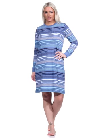 NORMANN Nachthemd langarm Bündchen Streifen - 76171 in blau-melange