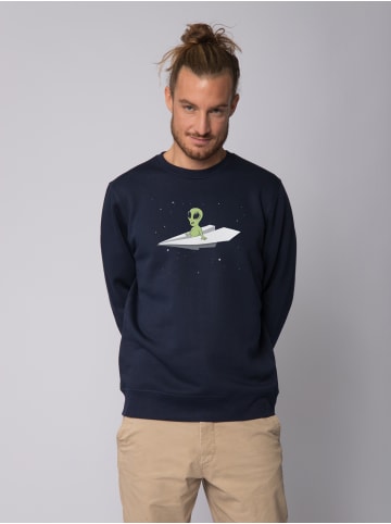 wat? Apparel Sweatshirt Alien on a paper plane in Dunkelblau