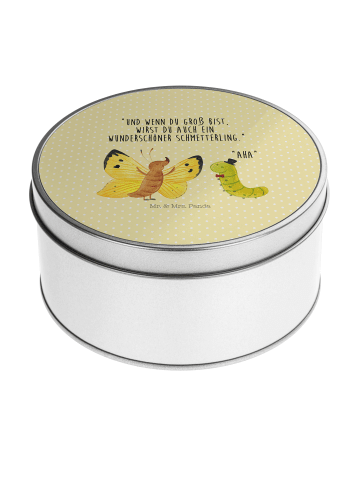 Mr. & Mrs. Panda Blechdose rund Raupe Schmetterling mit Spruch in Gelb Pastell