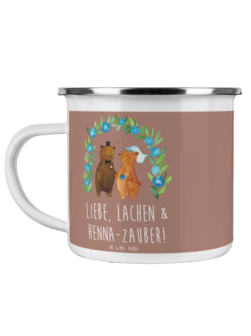 Mr. & Mrs. Panda Emaille Tasse Henna-Abend Magie mit Spruch in Braun Pastell